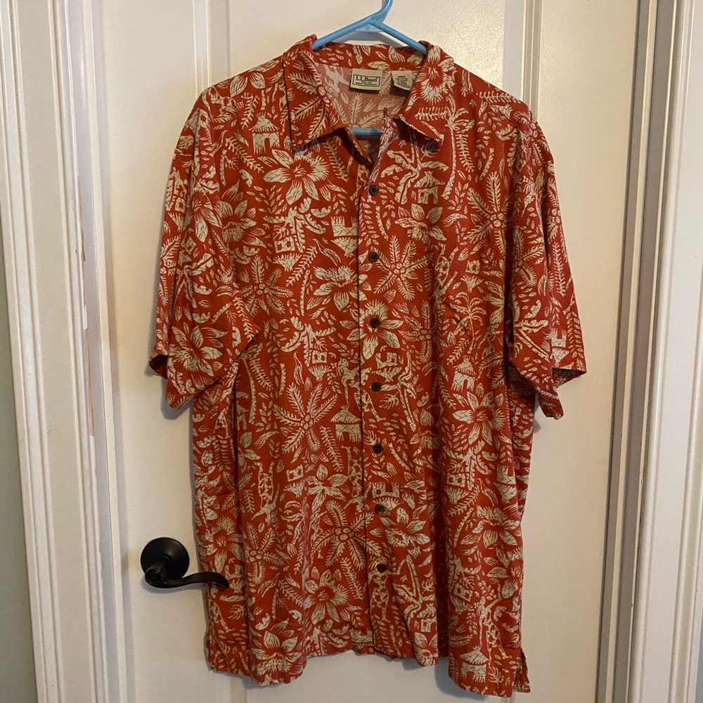 L.L. Bean Men's Orange Floral Button Down Shirt